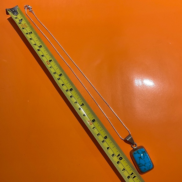 Large Southwestern Vintage Sterling Silver Turquoise 1” Pendant 20” Necklace - Picture 3 of 10